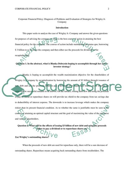 Diagnosis of Problems and Evaluation of Strategies for Wrigley Jr Company