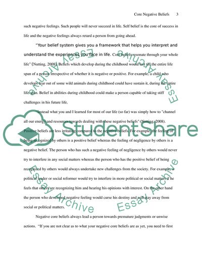Core Negative Beliefs and the Progress of a Person Towards a Target
