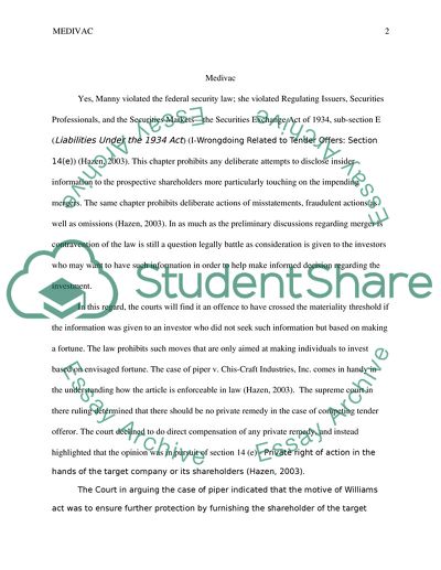 Federal Securities Laws - Medivac