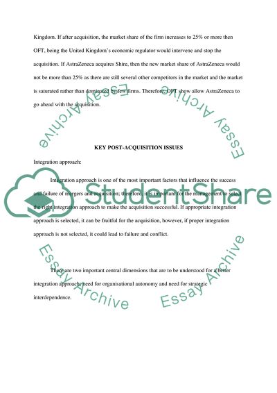 Regulatory issues and post-acquisition issues in acquisition- AstraZeneca and Shire