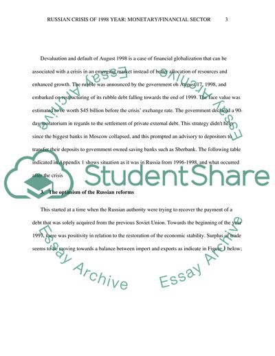 Russian Crisis of 1998 Year: Monetary and Financial Sector