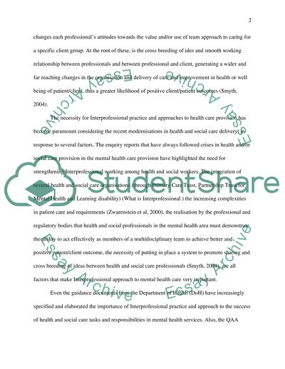 interprofessional working in health and social care essay interprofessional working in health and social care