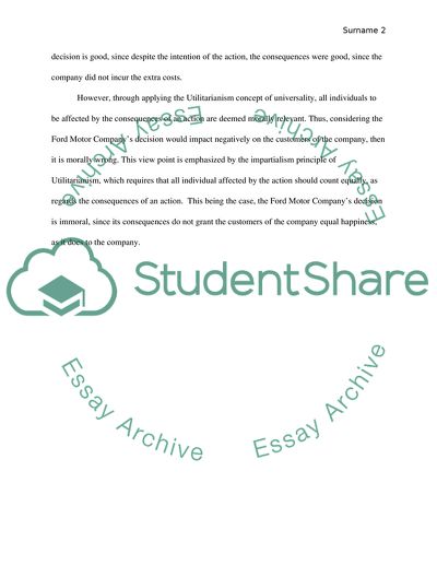 How might a Utilitarian Assess the Moral of the Ford Motor Companys Decision