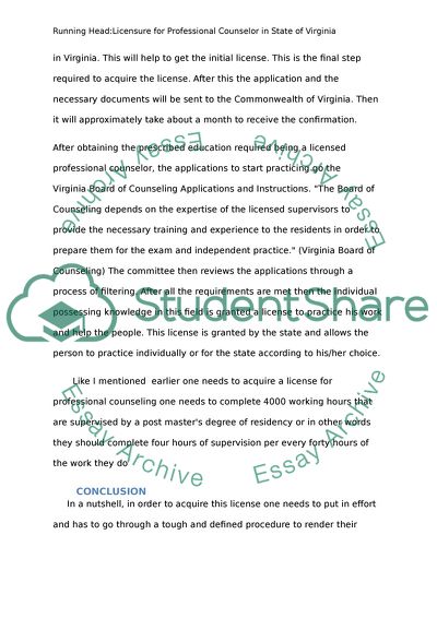 Licensure for Professional Counselor in State of Virginia