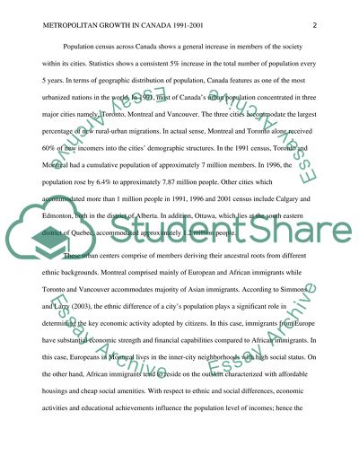 Metropolitan Growth in Canada 1991-2001