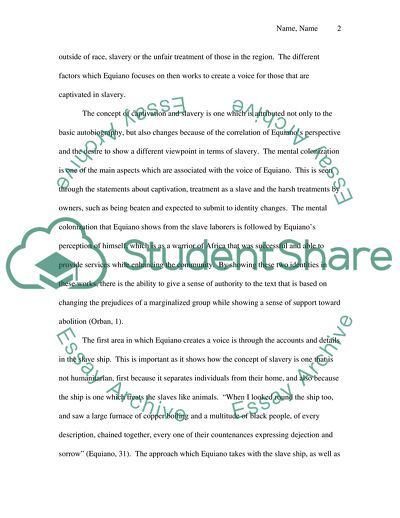 Representing Marginalization among Slaves in The Life of Olaudah Equiano