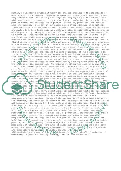 Summary of Chapter, Pricing Strategy