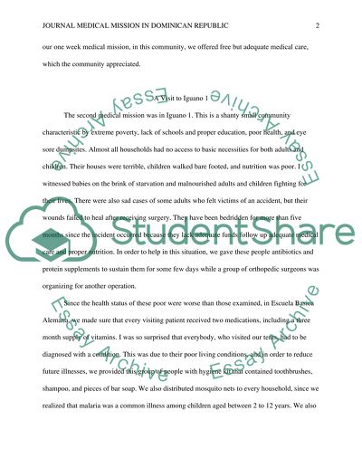 Journal Medical Mission in Dominican Republic