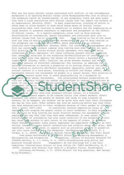 What are the major ethical issues associated with conflict in the contemporary workplace