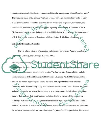 Evaluation of Websites - Business Ethics