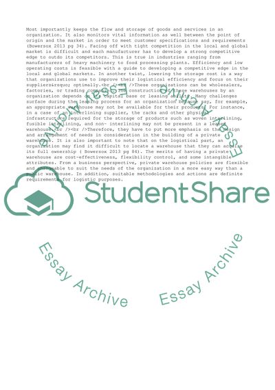 Logistics Management and Warehouse