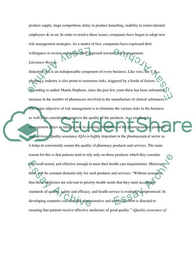 An Evaluation and Analysis of Risk Management: UK Pharmacy Industry