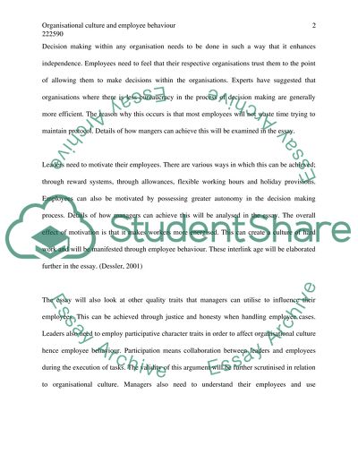 Organisational Culture and Employee Behavior