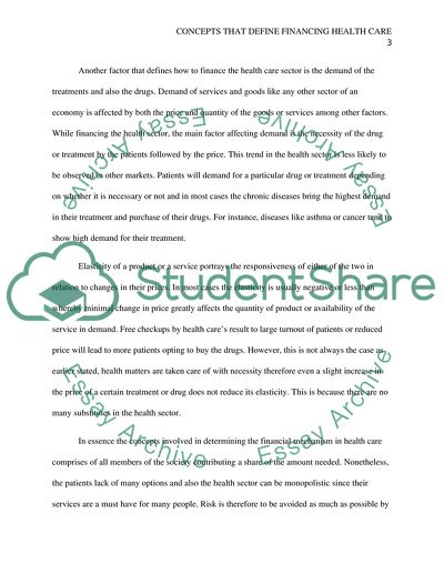 Concepts that define financing health care including risk, demand, and elasticity