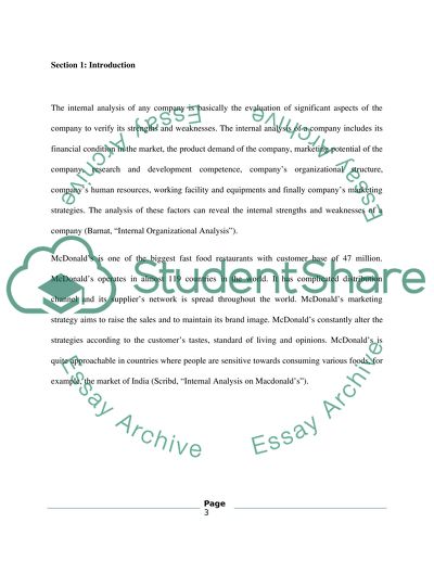 The Internal Analysis of McDonalds Company