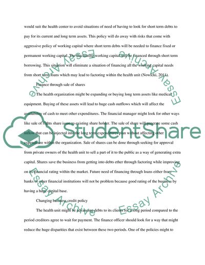 Managing Revenue and Working Capital to Avoid Factoring in Health Organization