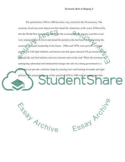 Economic Role in Shaping Actions by the Government in 1930-1980