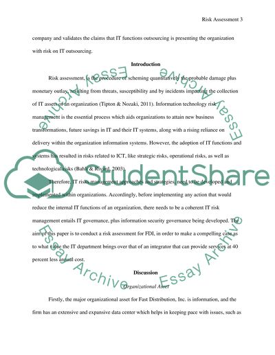 A risk assessment for FDI