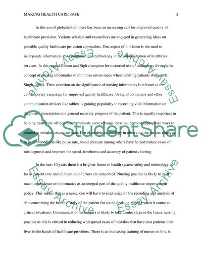 MAKING HEALTH CARE SAFE