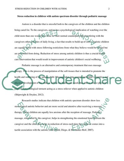 Stress Reduction In Children With Autism Spectrum Disorder Pediatric Massage