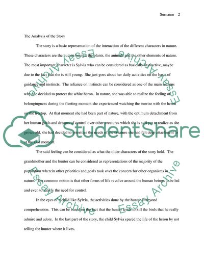 Literary Analysis of The White Heron by Sarah orne Jewett and how it pertains to Sustainability