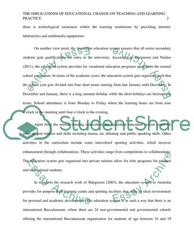 The Implications of Educational Change on Teaching and Learning Practice