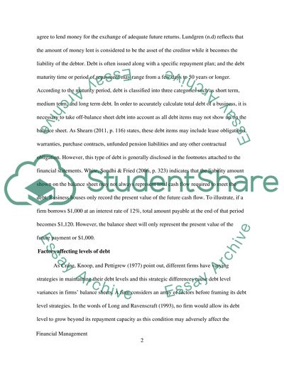 Debt in the firms balance sheets