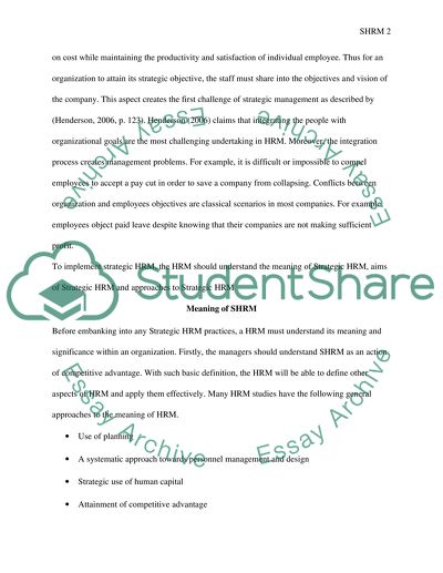 The Concept of Strategic Human Resource Management