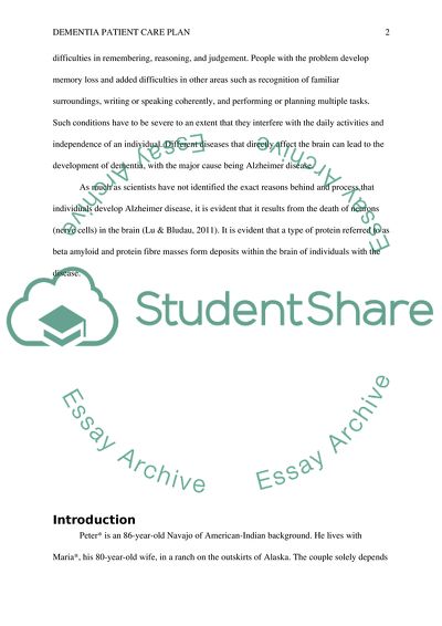 Dementia Patient Care Plan
