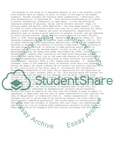 Urban Regeneration & Mega Event Case Study Olympics 2012