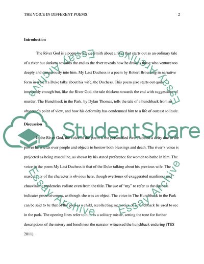 Comparison in the Voice Presentation in The River God, My Last Duchess and The Hunchback in the Park