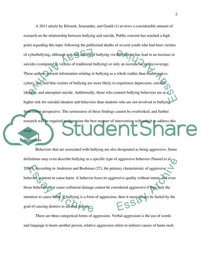 The Role of Aggression in Bullying and Suicide: Bullying and Suicide