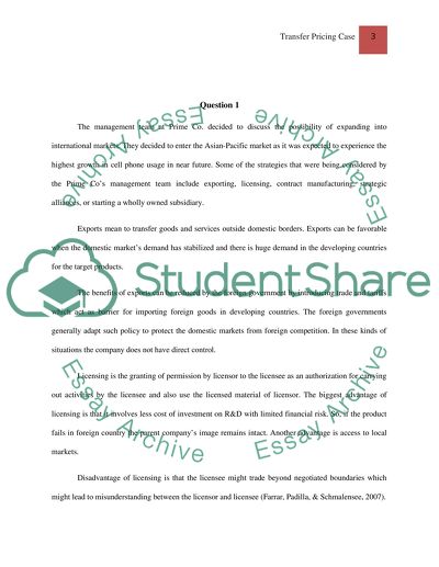 Transfer pricing case