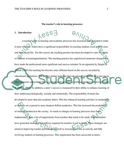 The Role of Teacher in Learning Processes