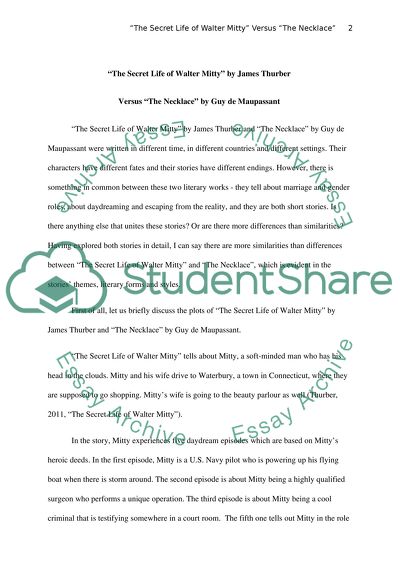 The Secret Life of Walter Mitty by Thurber versus the Necklace by Maupassant