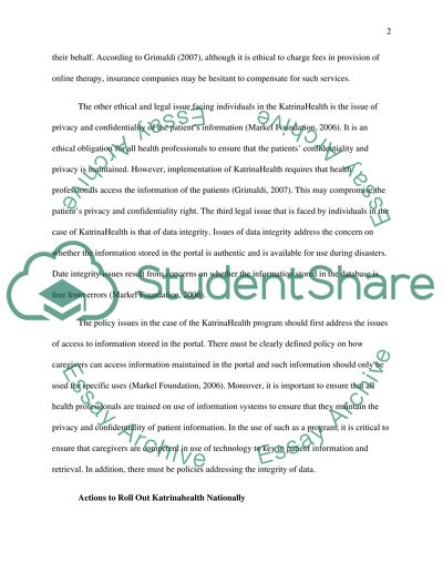 Ethical Decisions in Times of Disaster: KatrinaHealth