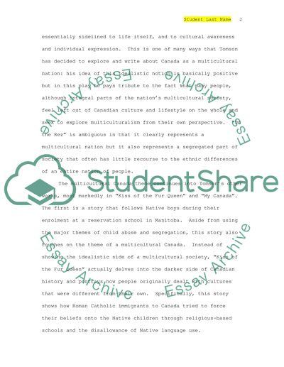 Multiculturalism in Tomson Highways Canada