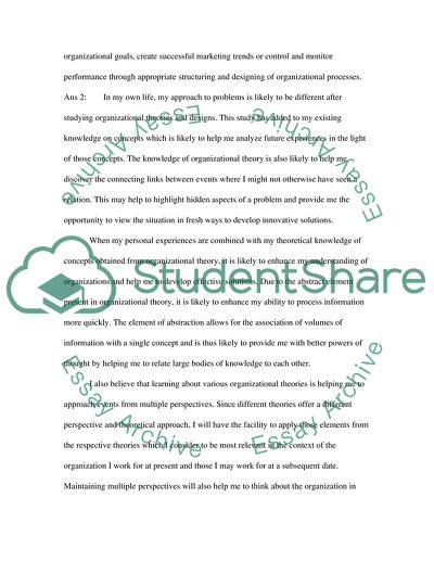 Theory of Organizations and Integration Plan