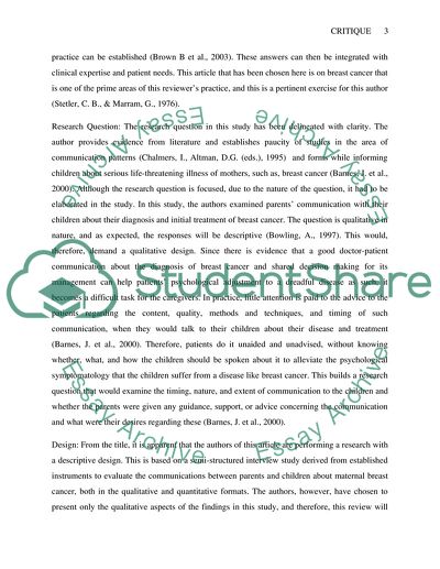 A CRITIQUE OF A RESEARCH ARTICLE FROM A PROFESSIONAL JOURNAL