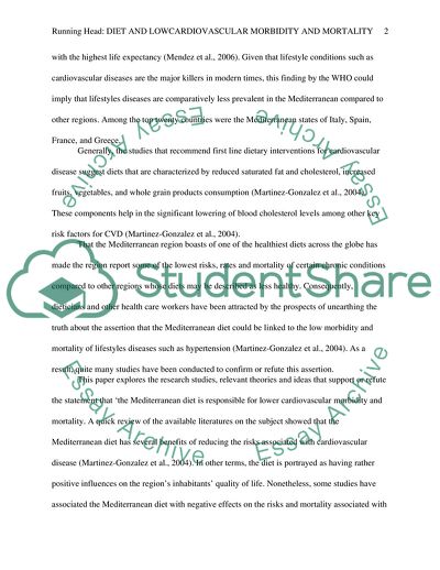 Mediterranean Diet and Lower Risk for Cardiovascular Morbidity