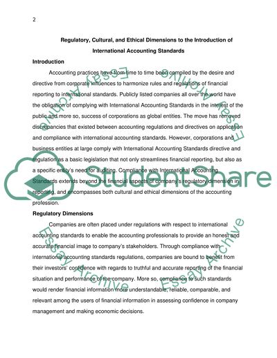 Regulatory, Cultural and Ethical Dimensions to the Introduction of International Accounting Standards
