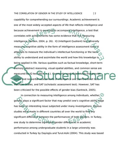 The Correlation of Gender in the Study of Intelligence