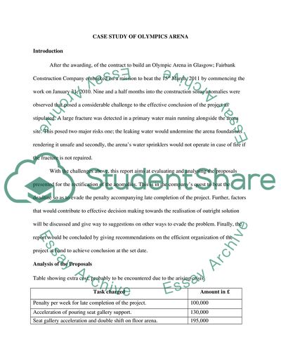 Proposals Presented For the Rectification of the Anomalies of Building an Olympic Arena