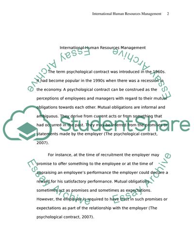 International Human Resources Management: a Psychological Contract
