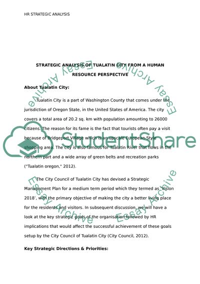 STRATEGIC ANALYSIS OF TUALATIN CITY FROM A HUMAN RESOURCE PERSPECTIVE