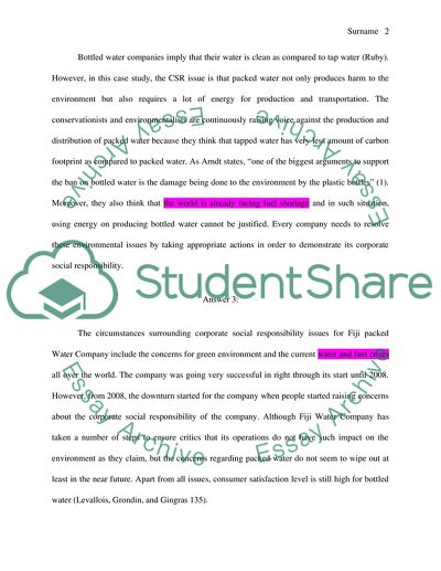 FIJI WATER HARVARD CASE ANALYSES ON CSR