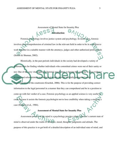 Assessment of Mental State for Insanity Plea