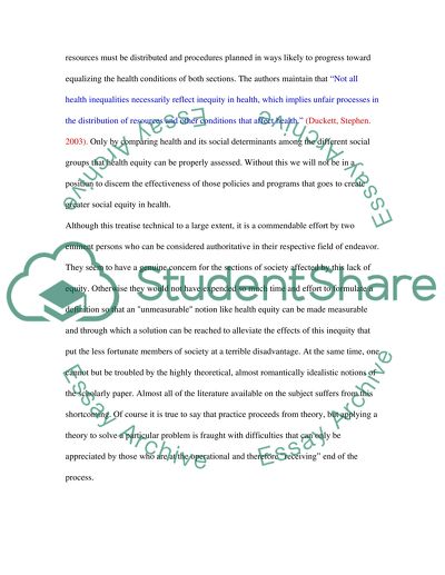 Health Disparities- Summary and Critique of article