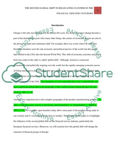 Second Global Shift as Relocating Clusters in the Financial Industry in Europe
