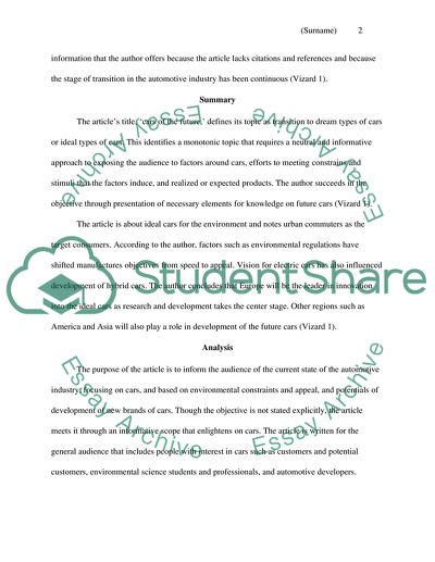 Article critique: Cars of the future